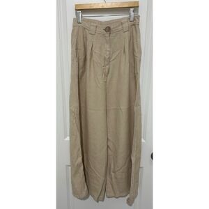 Ollari NY Tan Wide Leg Pants women boho hippie‎ natural cotton Anthropologie s